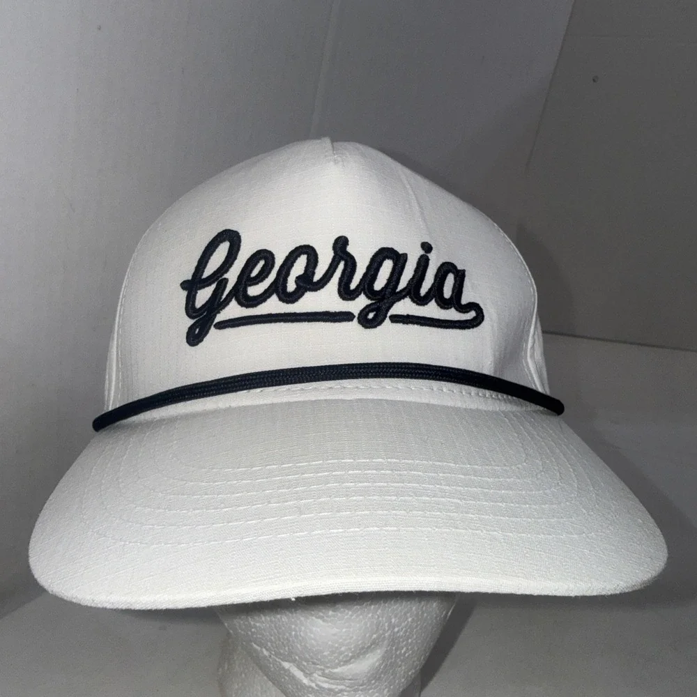 Burlebo White Rope Hat Georgia Black Embroidered Script Southern Ball Cap